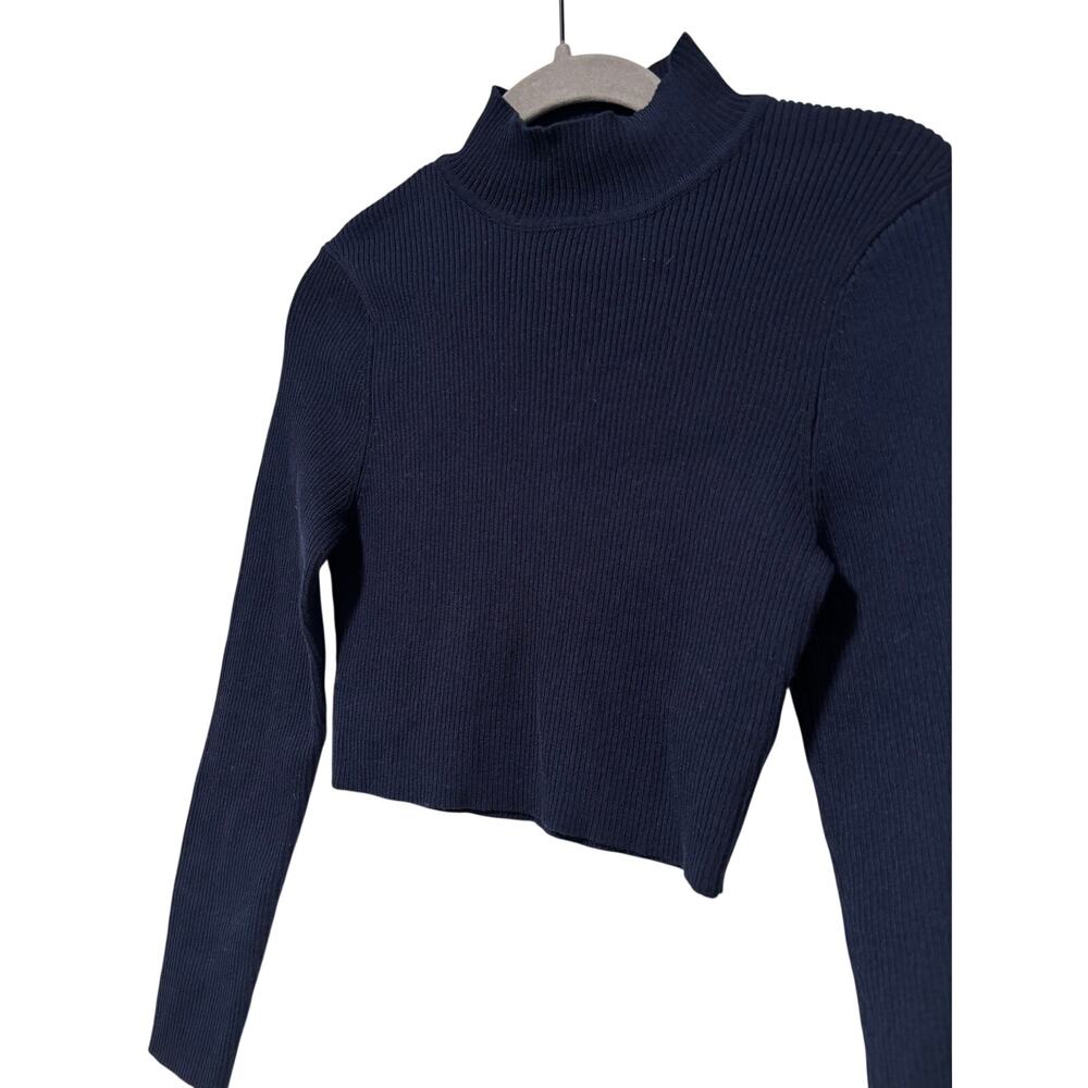 H&M Divided Navy Blue Ribbed Mock Neck Crop Sweater Women’s Size Small - Picture 3 of 5